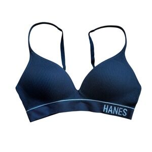 Hanes Wireless Bralette Medium Black MHB004 Ribbed Comfort Stretch Bra